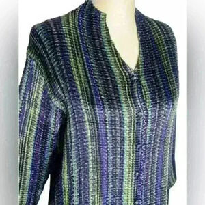 Mirasol 2X Cold Shoulder Womens Business Career Colorful Purple Green Button Up
